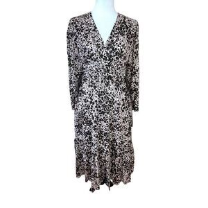 Xirena Leighton Animal Print Midi Slit V Neck Brown Dress Size Small